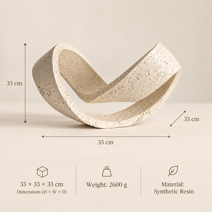 Travertine-Inspired Abstract Loop Sculpture – Beige & Black