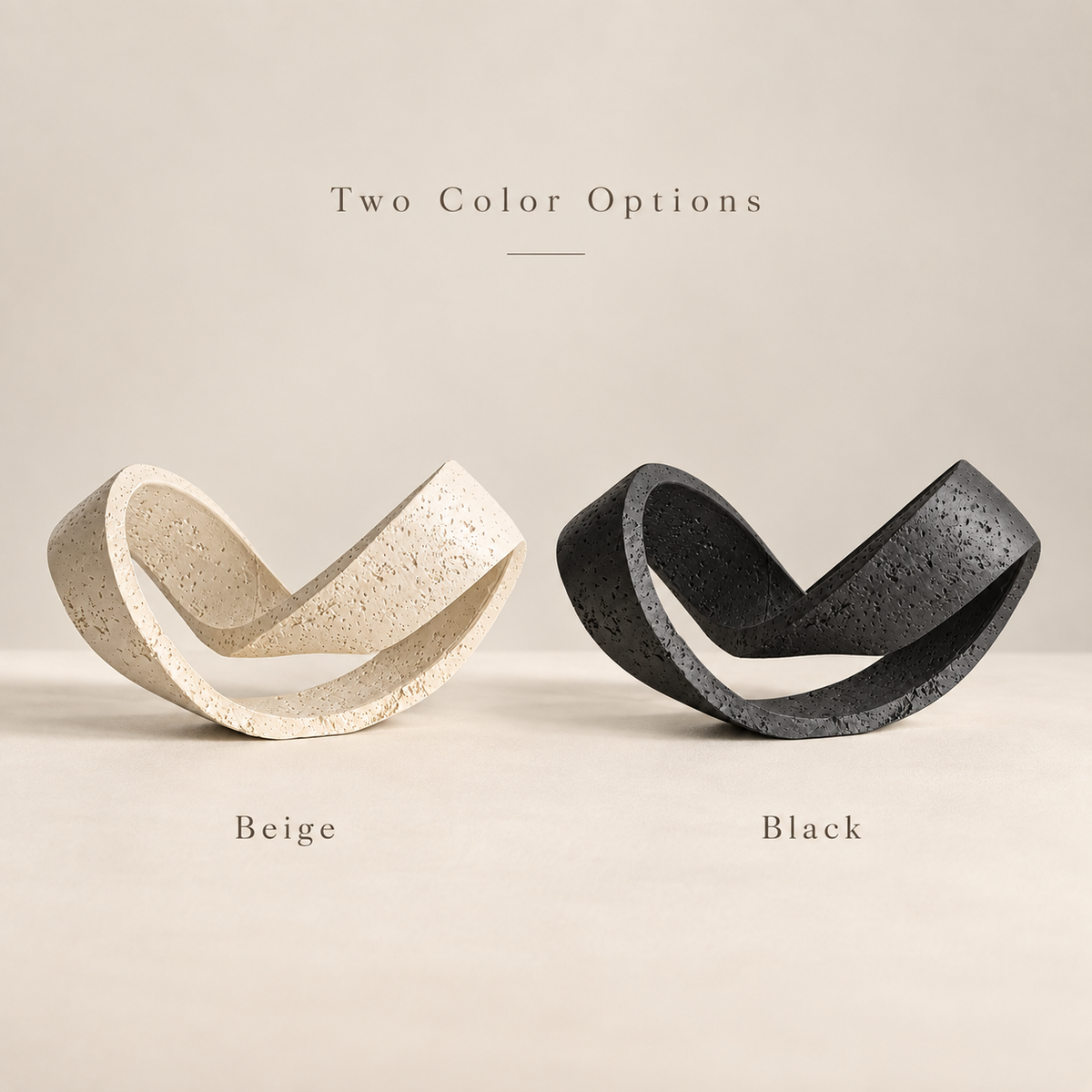 Travertine-Inspired Abstract Loop Sculpture – Beige & Black