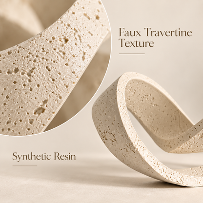 Travertine-Inspired Abstract Loop Sculpture – Beige & Black