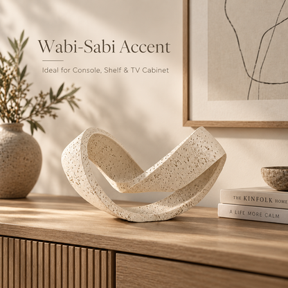 Travertine-Inspired Abstract Loop Sculpture – Beige & Black