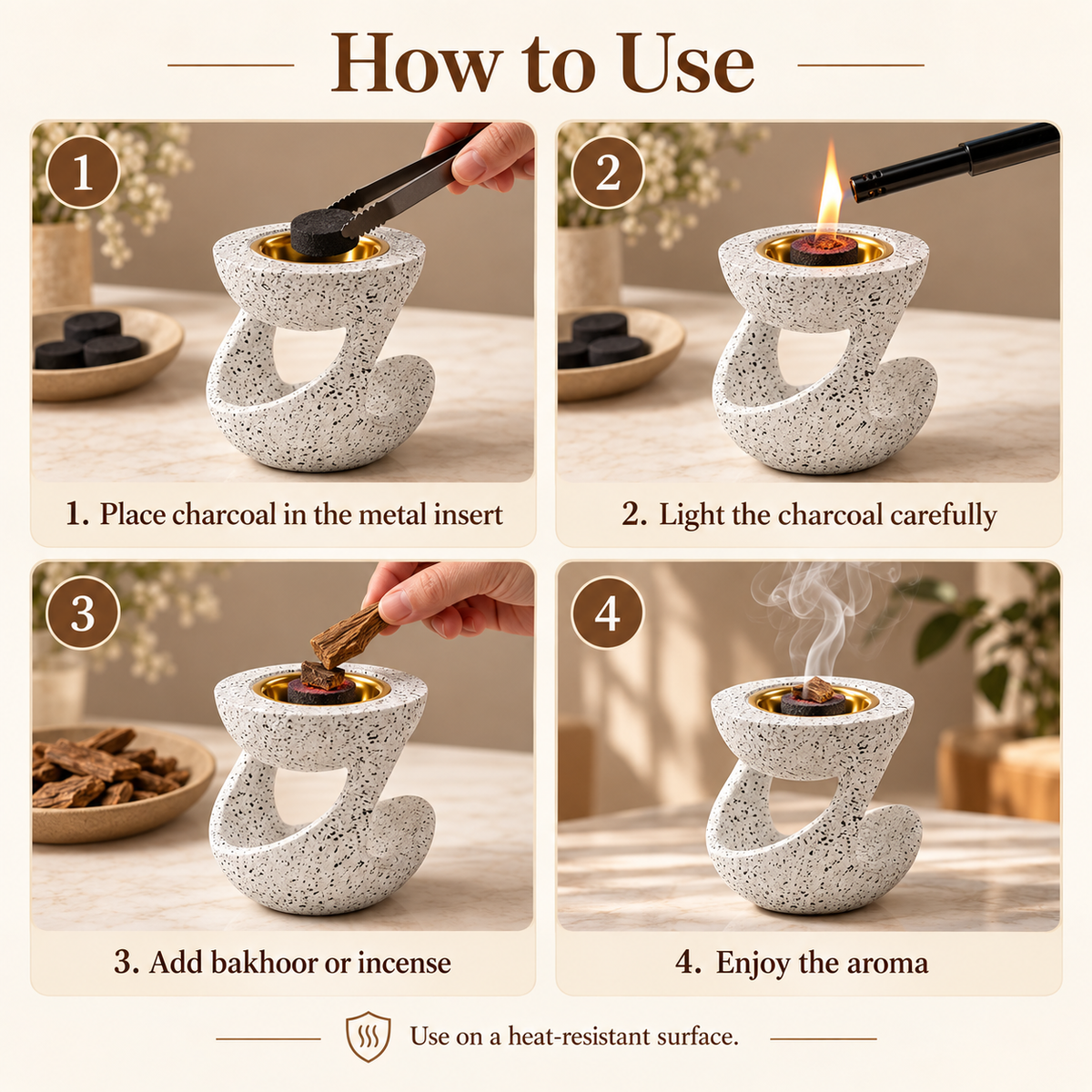 Sculptural Resin Bakhoor Burner – Black & White