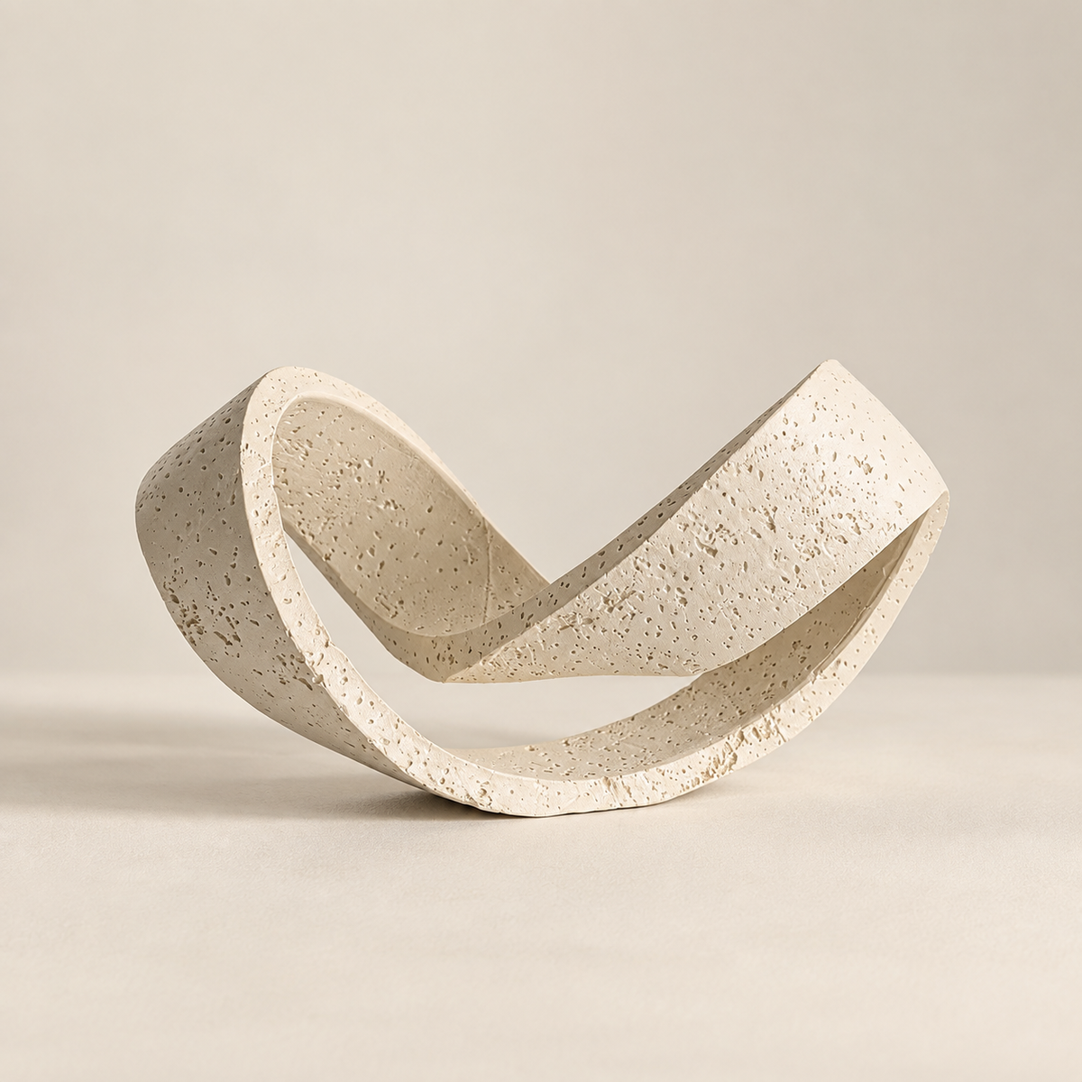 Travertine-Inspired Abstract Loop Sculpture – Beige & Black