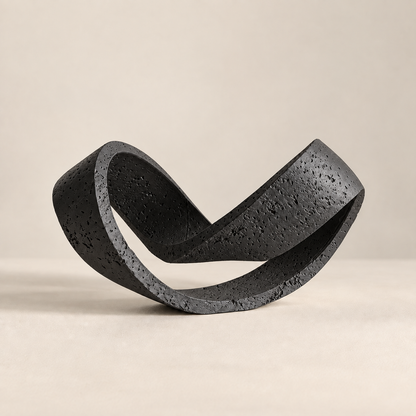 Travertine-Inspired Abstract Loop Sculpture – Beige & Black